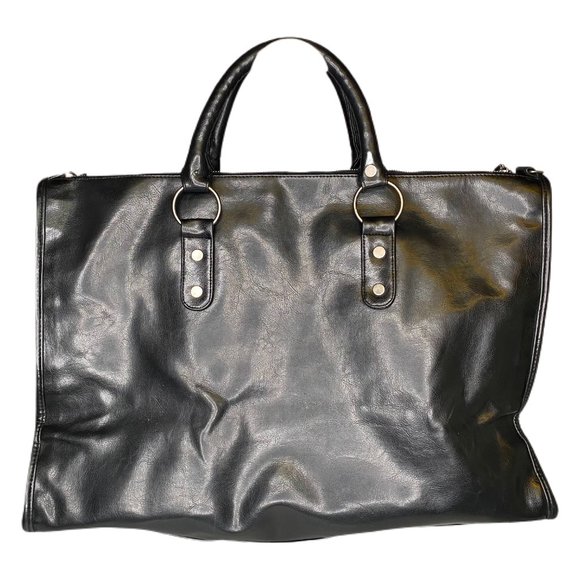 Victoria's Secret Black Faux Leather Carry On Over Night Weekender Travel Bag - Picture 3 of 12